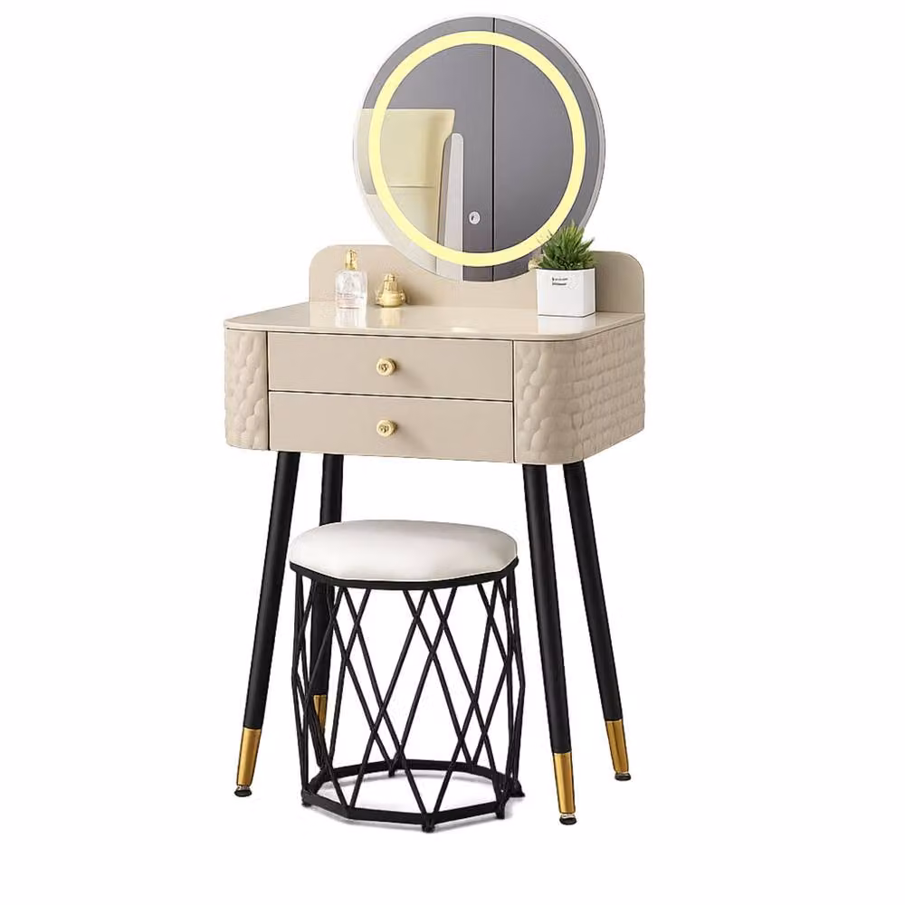 Sliding Wardrobes 4U Modern Dressing Table with LED Mirror and Stool Set in Beige and Gold, W/D/H: 60 x 50 x 127 cm – 2