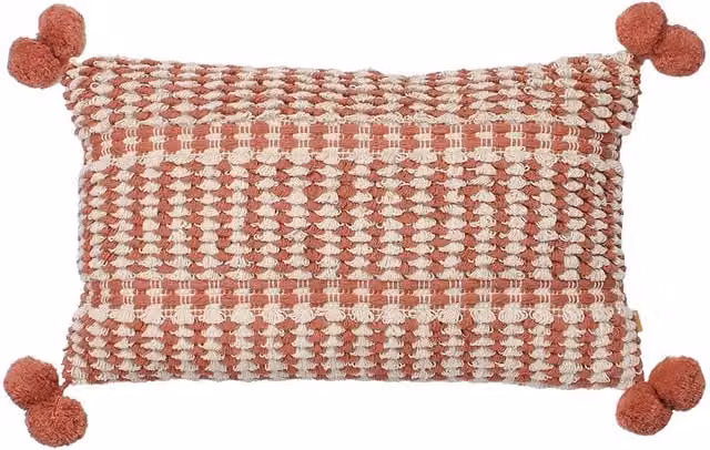 Furn Ayaan Red Woven Cotton Boho Rectangular Cushion with Removable Cover W/H: 30 x 50 cm