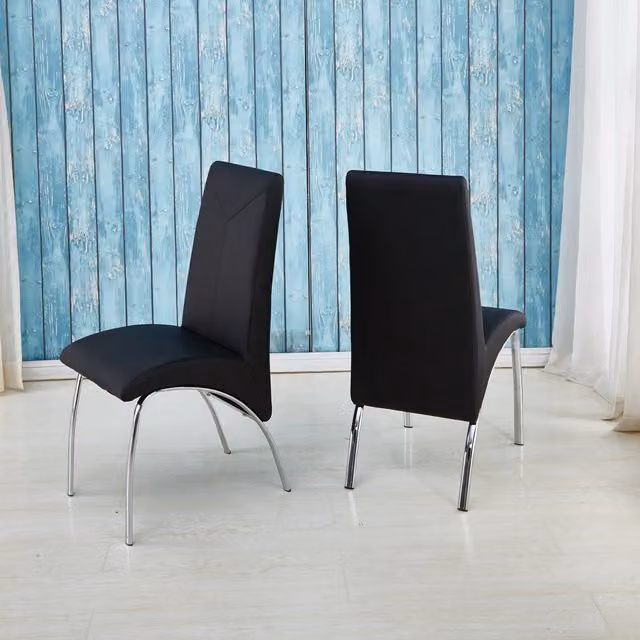 Modernique Set of 4 Black Faux Leather Dining Chairs with Cantilever Base