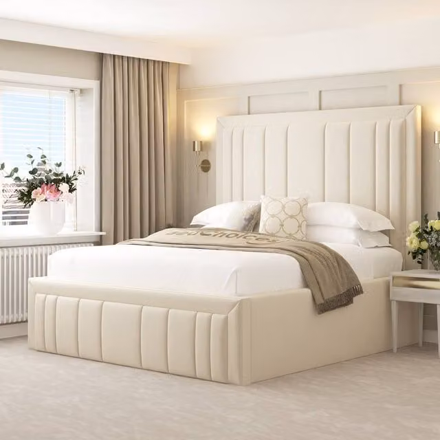 Bed Choices Emperor Upholstered Ottoman Bed Frame with 54 inch Headboard in Beige, Size: Super King (200 x 200 cm)