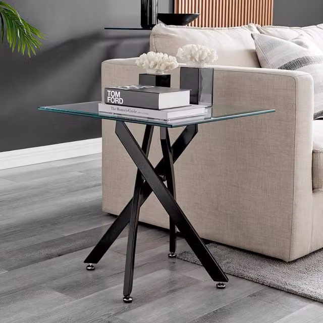 FurnitureboxUK Leonardo Square Glass Side Table with Matt Black Metal Legs – 2