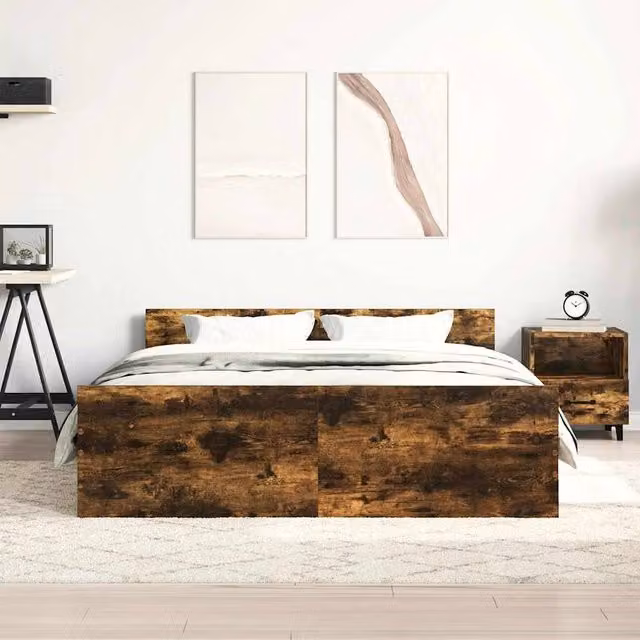 Berkfield Home Durable Bed Frame with Headboard and Footboard in Smoked Oak Brown, W/D/H: 150 x 200 x 50 cm