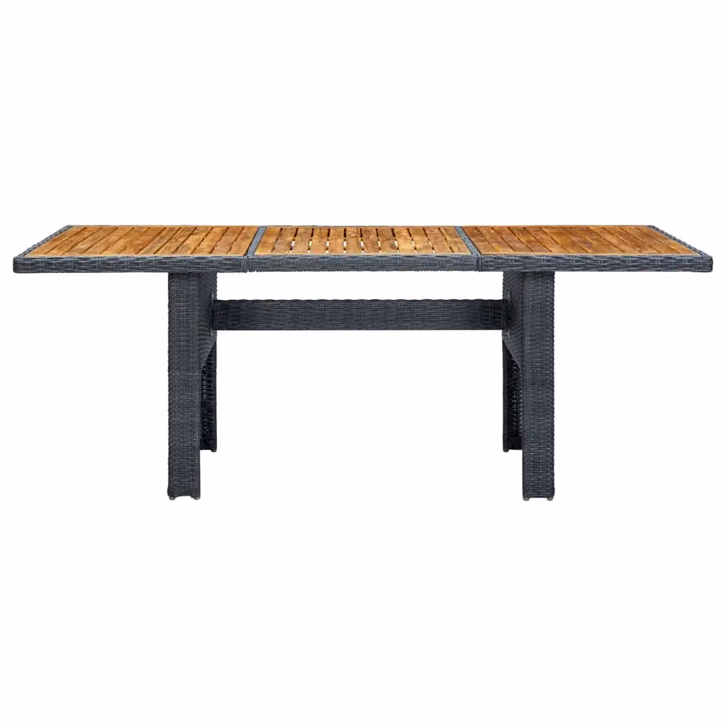 Berkfield Home Garden Table in Dark Grey Poly Rattan and Solid Acacia Wood – 2