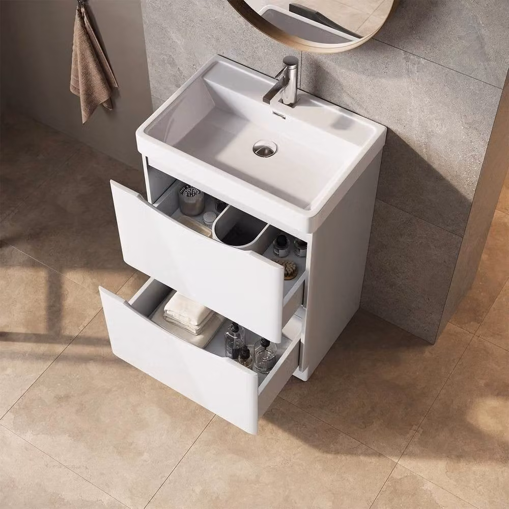 PAWNORA Modern Glossy White Freestanding Bathroom Vanity Unit – 2