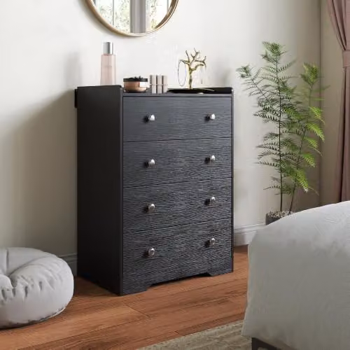 HOMCOM Modern 4 Drawer Chest of Drawers, Black Wood Effect Storage Cabinet – 5