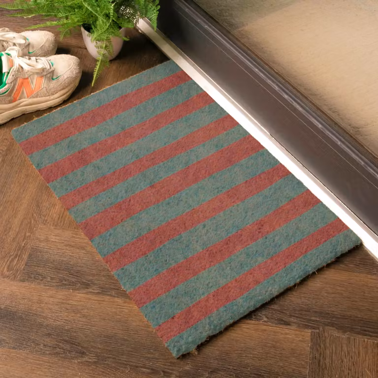 Artsy Mats Pink and Blue Wiggly Stripes Coir Doormat, Brown, W: 60 cm, D: 40 cm