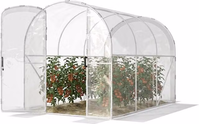 Outsunny Walk-in Polytunnel Greenhouse with Transparent PE Cover and Galvanised Steel Frame, W: 3 m, D: 2 m, H: 2 m