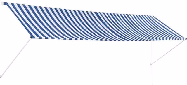 Berkfield Home Retractable Striped Awning in Blue and White, W: 400 cm, D: 150 cm