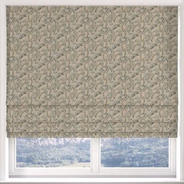Ante Decor Lamina Made to Measure Blackout Roman Blind in Blue and Beige Floral Design