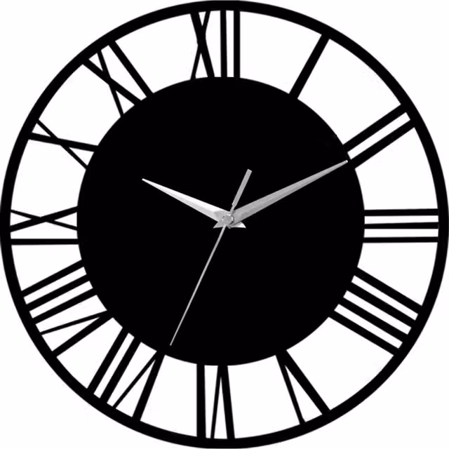 Livingandhome Classic Round Quartz Wall Clock with Roman Numeral Dial in Black and Silver