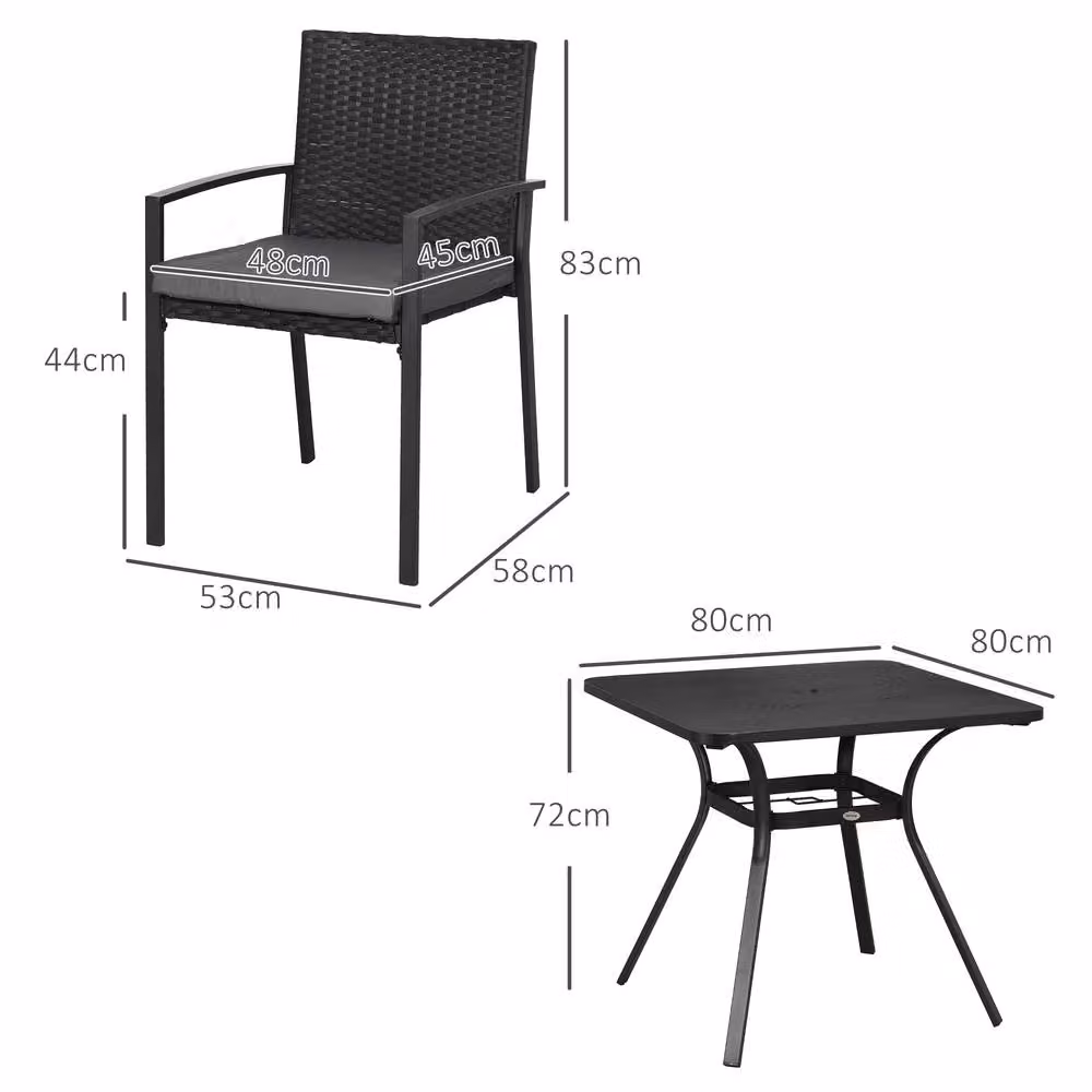 STILVORA Modern Square Garden Dining Set for 4 with Matt Black Powder Coated Steel Chairs and Table – 3