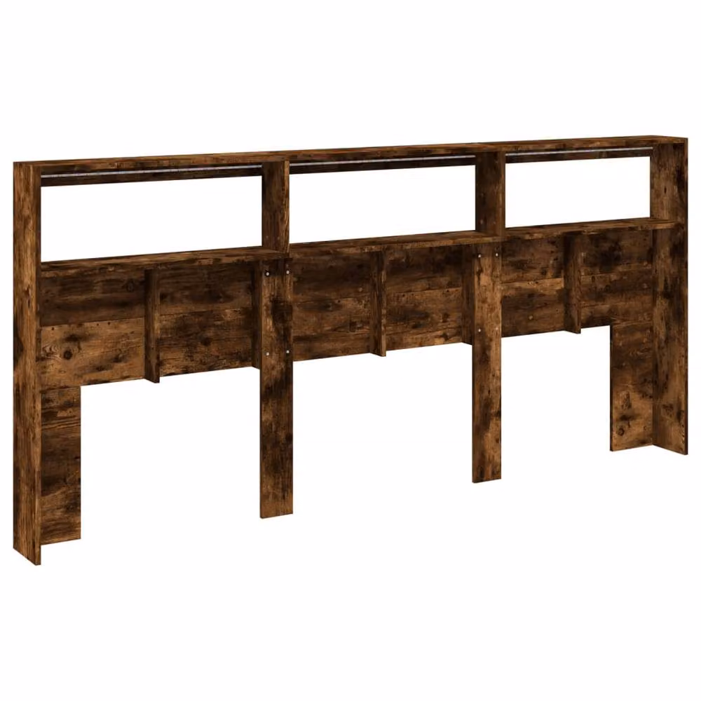 Berkfield Home Headboard Cabinet with LED in Smoked Oak Brown, W/D/H: 220 x 17 x 102 cm – 6
