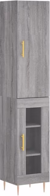 Berkfield Home Grey Sonoma Highboard with Glass Doors and Internal Shelves, W/D/H: 34.5 x 34.5 x 180 cm