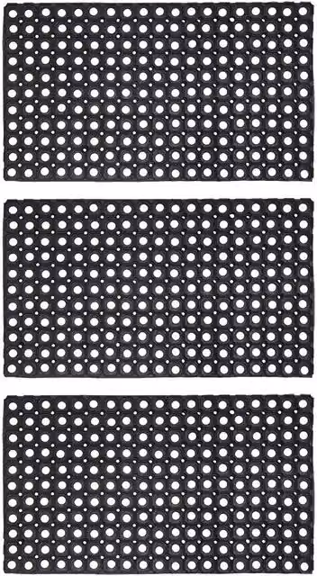 JVL Contract Rondo Rubber Ring Scraper Doormat, Black, Pack of 3