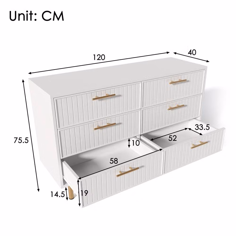 Fascinate White and Gold 6-Drawer Ribbed Modern Sideboard Cabinet – 2