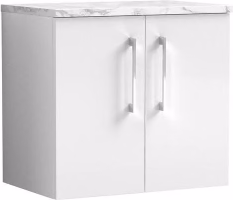 Balterley Gloss White 2 Door Wall Hung Bathroom Unit with Laminate Worktop W: 60 cm, D: 56.1 cm, H: 60 cm