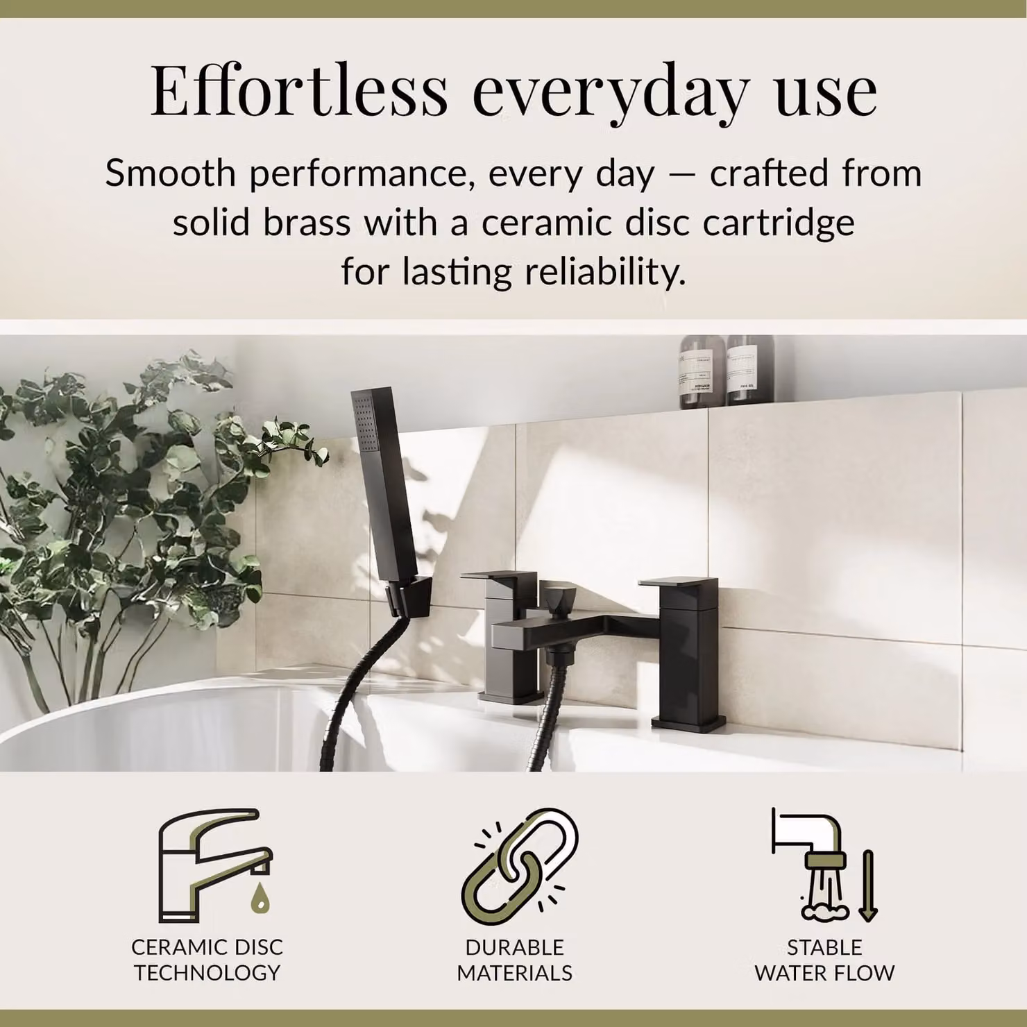 Balterley Square Bath Shower Mixer Tap with Dual Levers and Shower Kit, Matt Black, W/D/H: 22.8 x 15.2 x 11.9 cm – 2