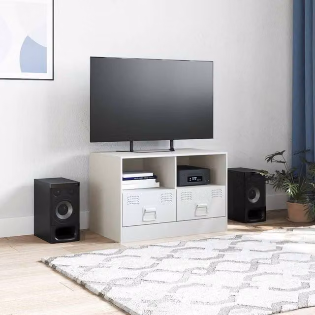 Berkfield Home White Steel TV Cabinet W: 67 cm, D: 39 cm, H: 44 cm