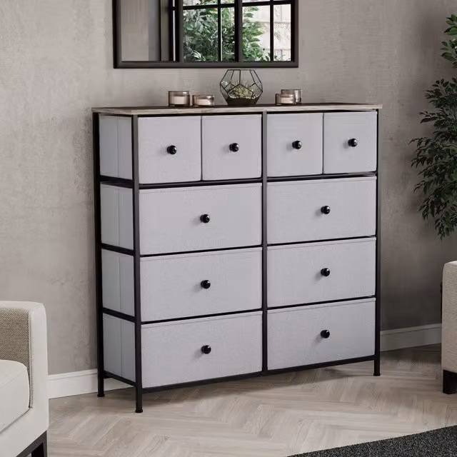Vida Designs Modern 10 Drawer Fabric Chest of Drawers in Beige and Grey