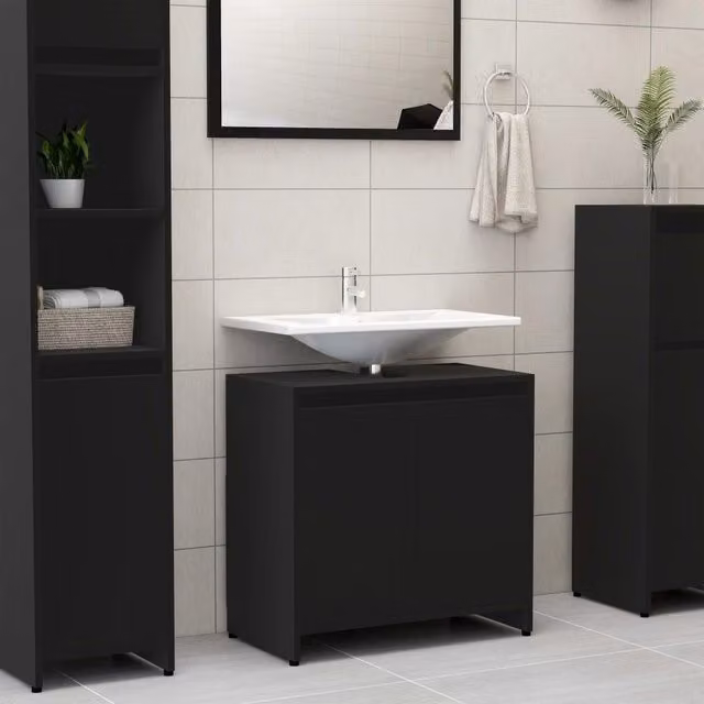 Berkfield Home Modern Black Bathroom Cabinet with Hinged Doors and Internal Shelves, W: 60 cm, D: 33 cm, H: 61 cm