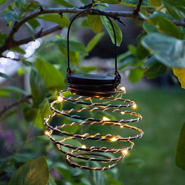 Primrose Set of 6 Spiral Decorative Solar LED Lanterns in White and Black