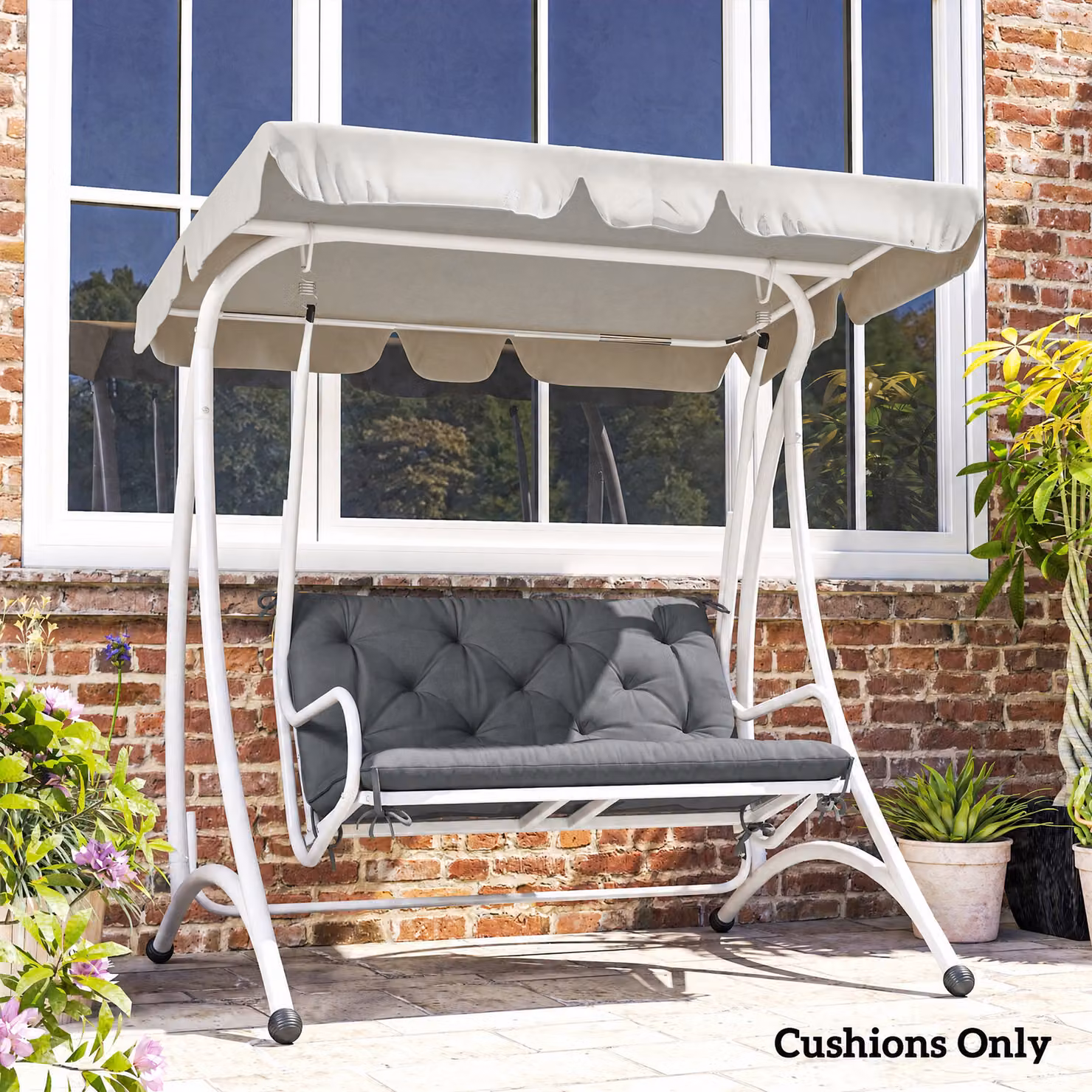 Outsunny 2-Seater Garden Bench Cushion with Back and Ties, Water Repellent, Dark Grey, W: 98 cm x H: 100 cm – 7