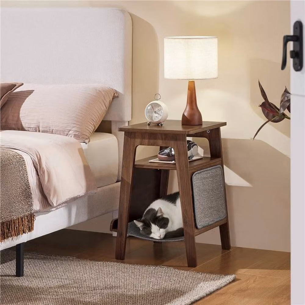 KORVIXA Walnut Classic Wooden End Table with Cat Bed in Brown, W/D/H: 100 x 100 x 60 cm – 3