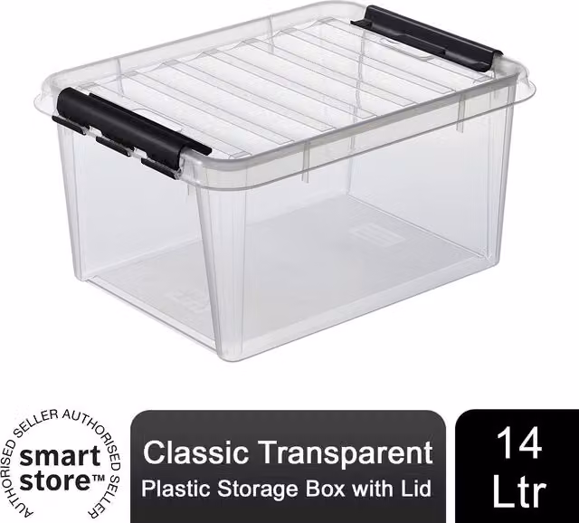 Smartstore Classic Transparent Plastic Storage Box with Lid, 14L, W: 30.0 cm, D: 30.0 cm, H: 18.0 cm – 1