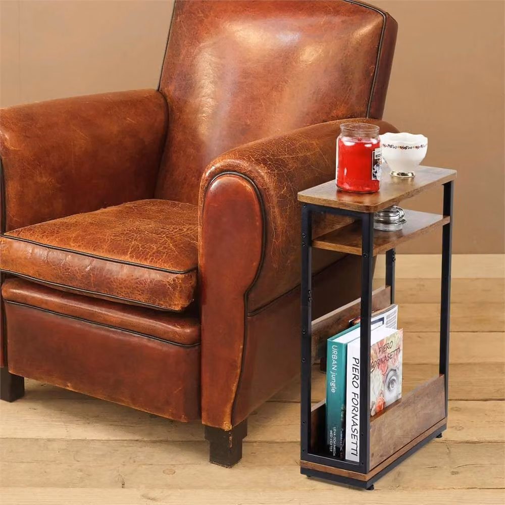 NESTLUNE Brown 3 Tier Narrow Side Table with Storage Shelf – 4