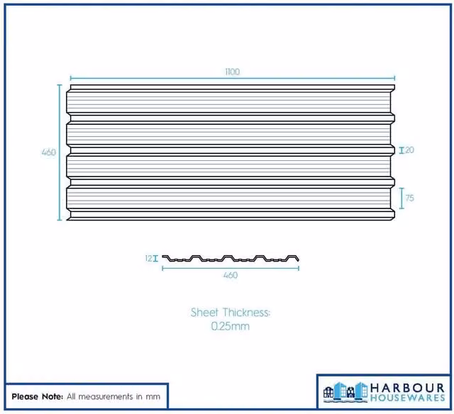 Harbour Housewares Corrugated Metal Roofing Sheets, Green, Pack of 14, W: 46 cm, H: 110 cm