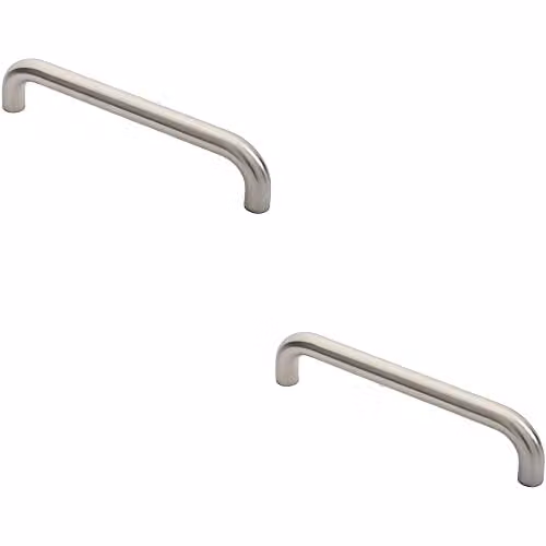 Loops 2 Pack Round D Bar Pull Handles in Brushed Silver Stainless Steel, Fixing Centres: 300 mm