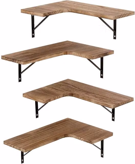 Nordara Levede L-Shape Wooden Floating Corner Shelves, Wall Mounted, Brown, W: 100 cm, D: 60 cm