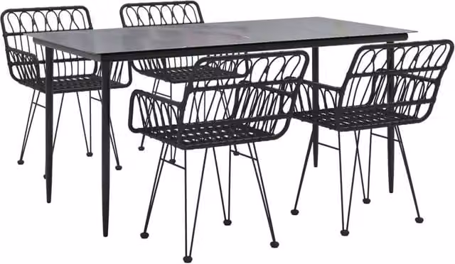 Berkfield Home Beautiful 5 Piece Garden Dining Set in Black Poly Rattan – 1