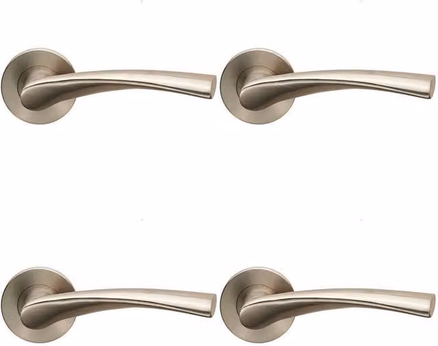 Loops 4x AIR Twisted Angular Design Lever on Slim Round Rose Concealed Fix Satin Steel in Silver