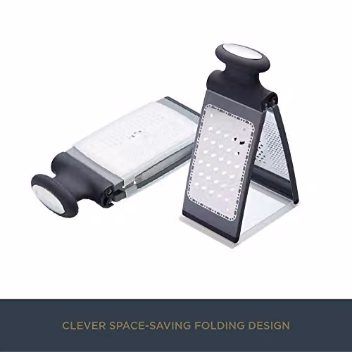 MasterClass Smart Space 3-Way Fold-Flat Stainless Steel Box Grater, Black – 2
