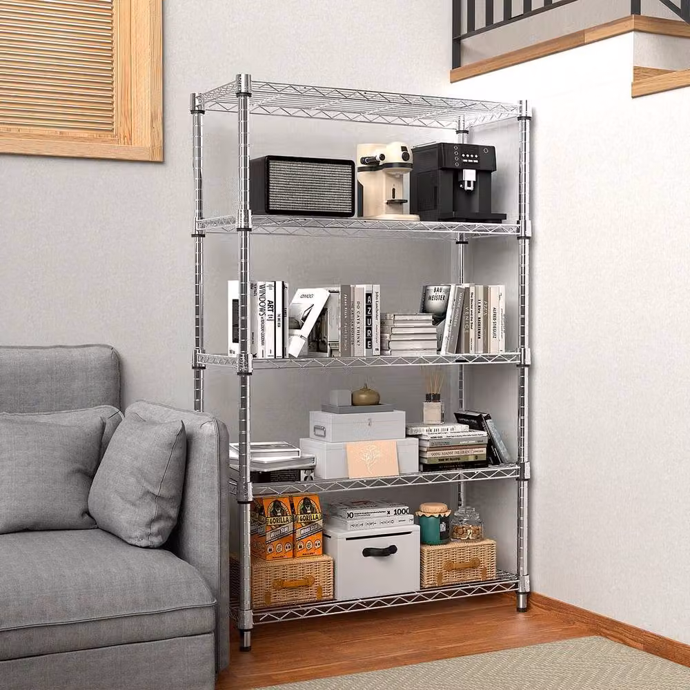 KORVIXA 5-Tier Heavy Duty Metal Storage Shelving Unit, Silver, W: 100 cm, H: 160.01 cm – 3