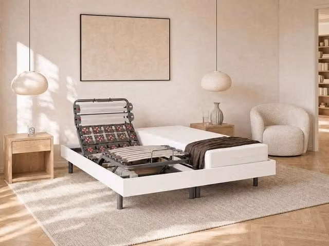 Vente-unique Electric Slatted Bed Base with White Wood Decorative Pads, Single Size – 1