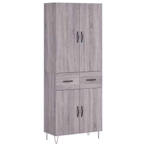 vidaXL Grey Sonoma Highboard with Hinged Doors, W/D/H: 69.5 x 34 x 180 cm – 1