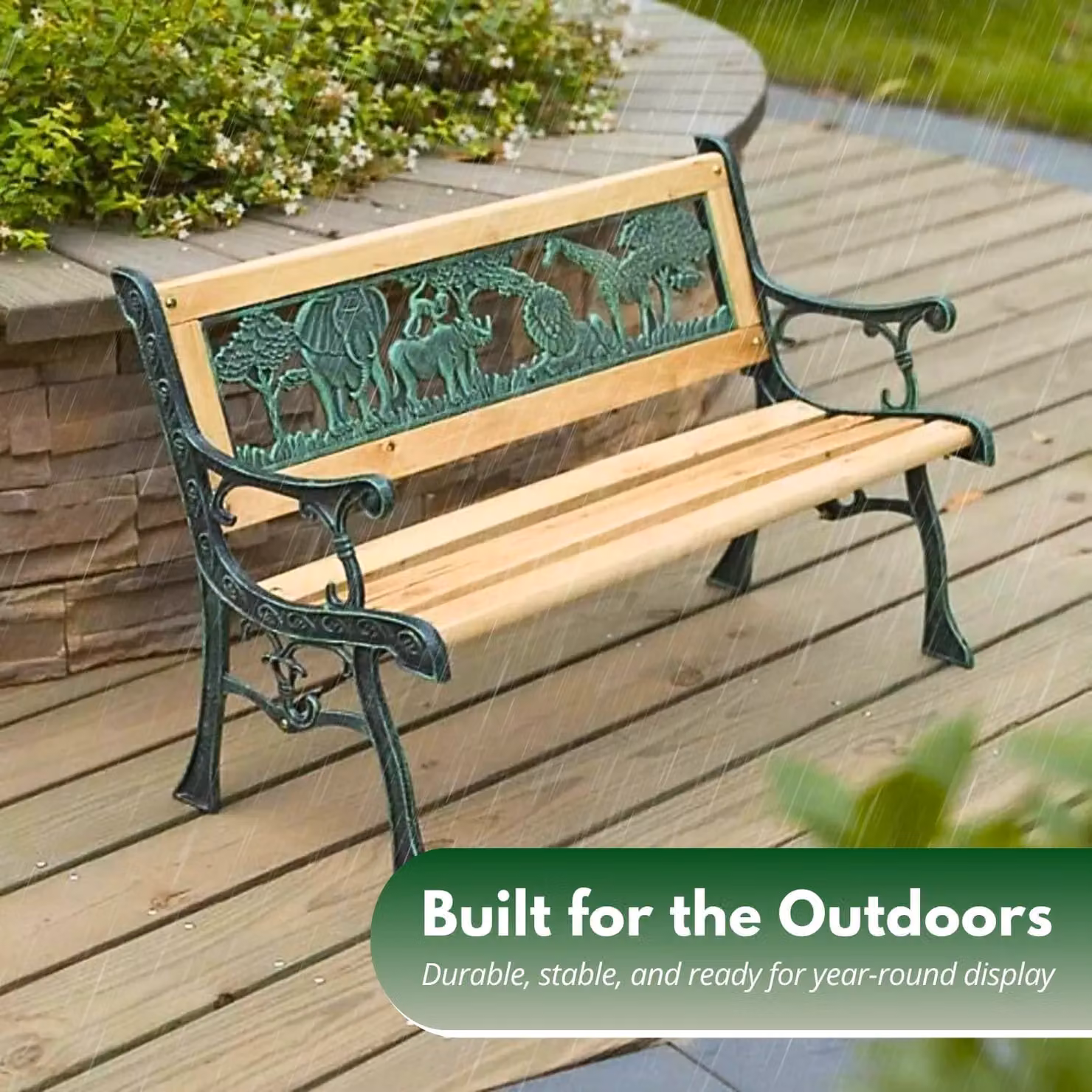 Marco Paul Animal Print Wooden Childrens Garden Bench Seat in Multicolour – 7