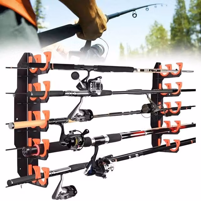 SPETLEK Wall Mounted Fishing Rod Holder in Black, W: 100 cm