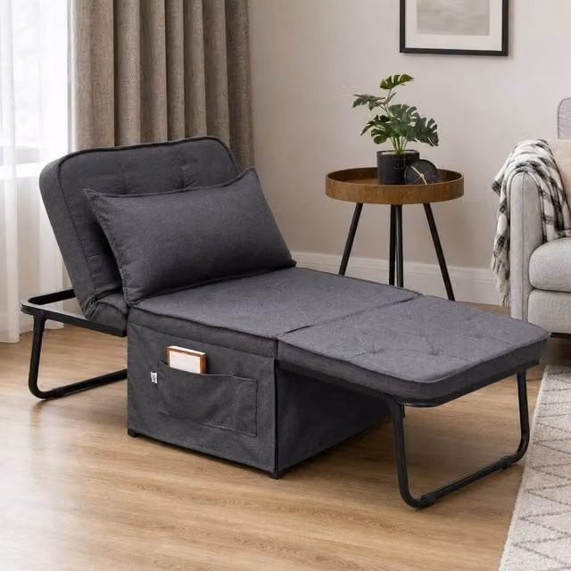 STILVORA Modern Grey Fabric Sleeper Chair Bed with Adjustable Backrest and Ottoman