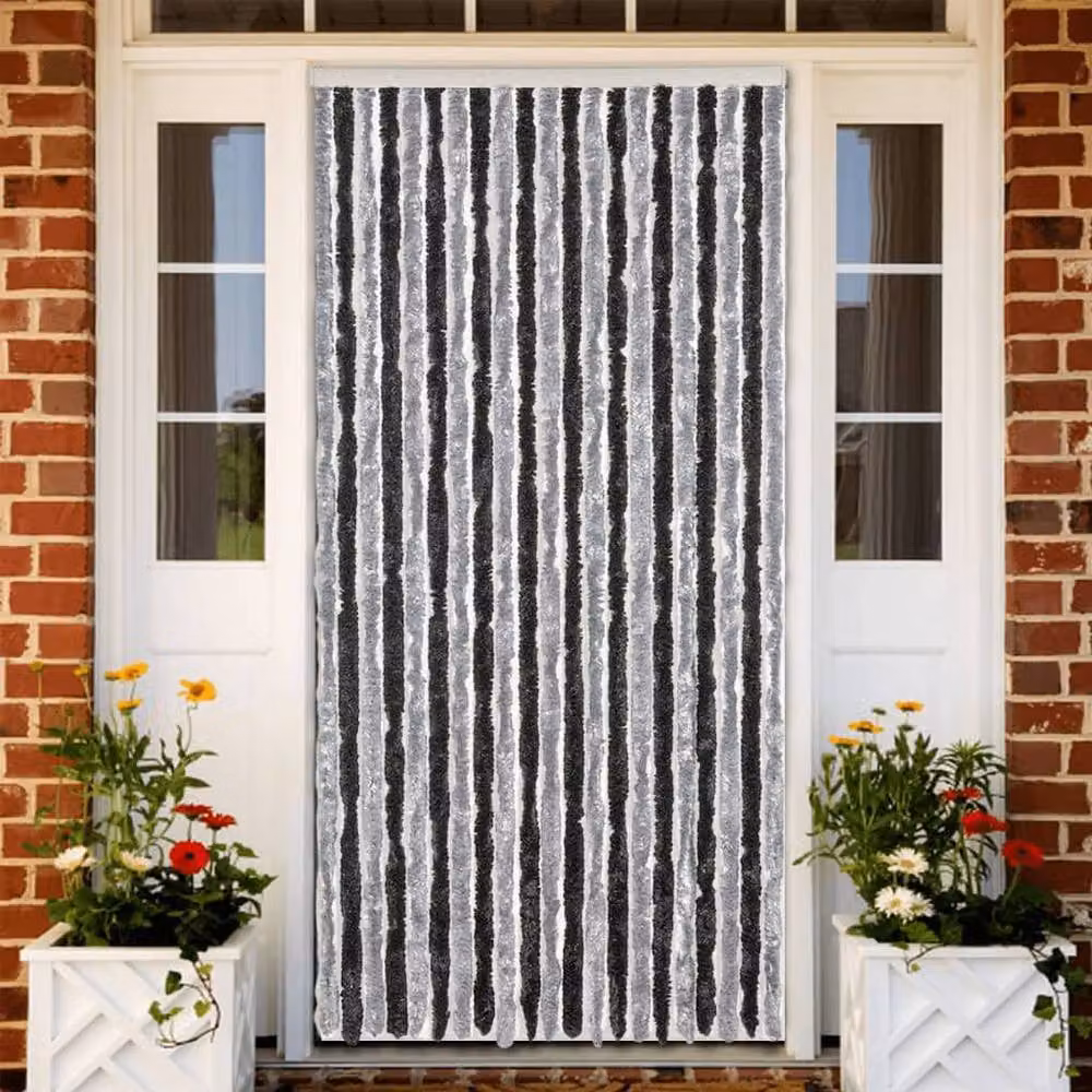 Berkfield Home Chenille Fly Curtain in Grey and Black, W: 90 cm, H: 200 cm – 2