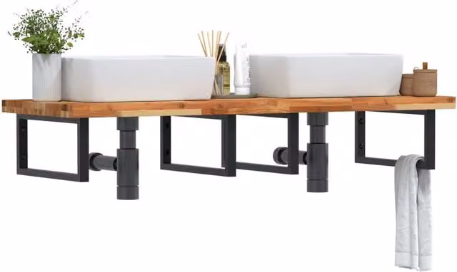 Berkfield Home Wall Mounted Basin Shelf in Brown Acacia Wood and Steel
