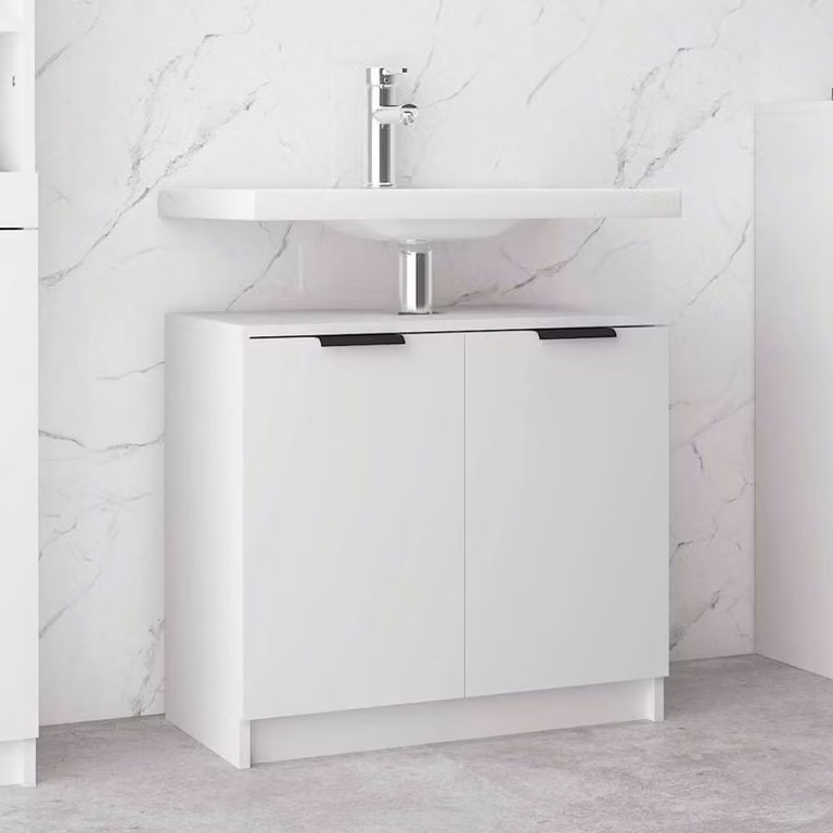 Berkfield Home White Freestanding Bathroom Cabinet with Hinged Doors and Internal Shelves, W/D/H: 64.5 x 33.5 x 59 cm