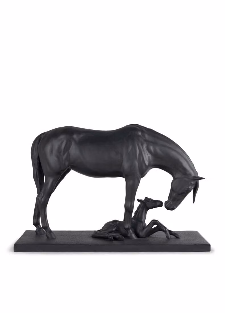 Lladró Mare and Foal Black Porcelain Figurine