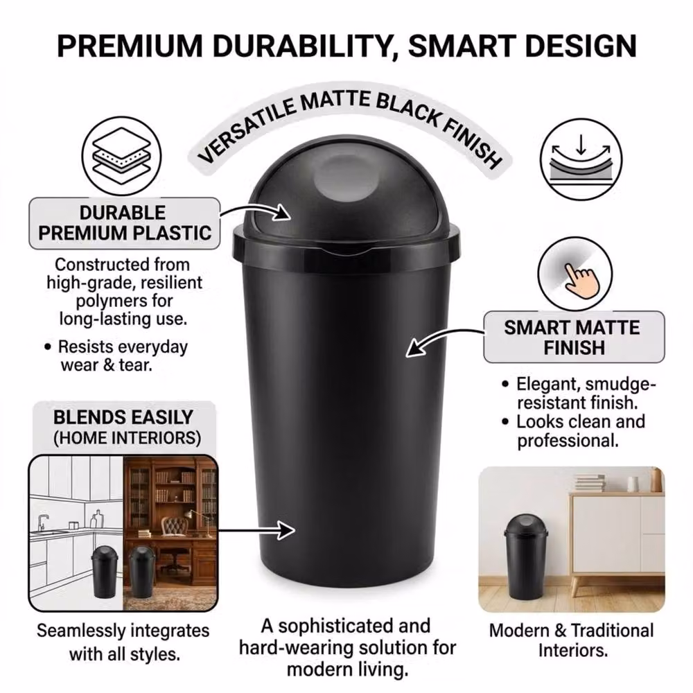 Bedsland 60L Swing Bin with Modern Lid in Black and Grey – 1