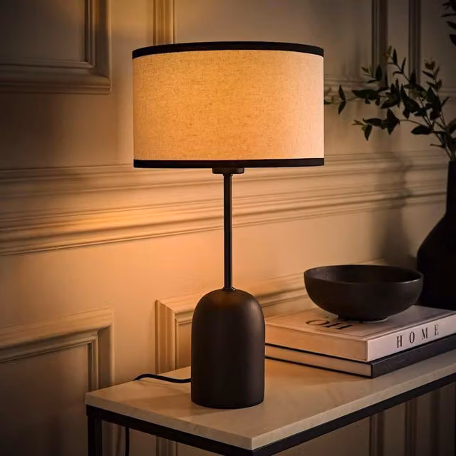 ValueLights Kaiden Dome Table Lamp with Black Fabric Shade