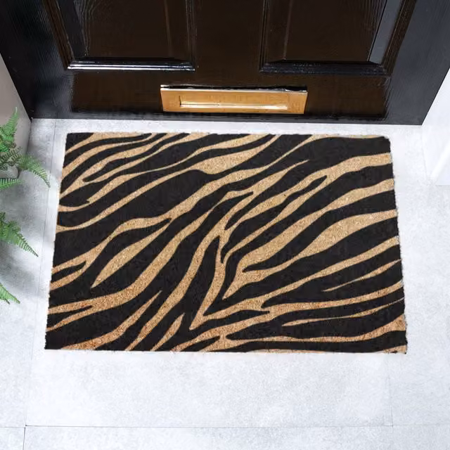 Artsy Mats Zebra Print Doormat in Brown and Black with Coir and Non-Slip Natural Rubber Base