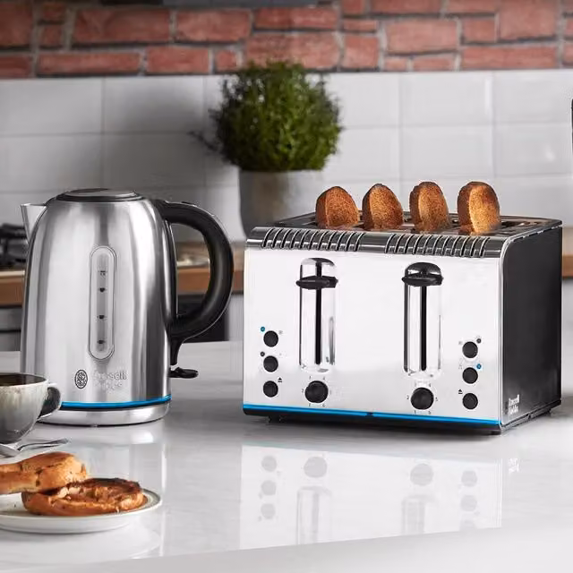 Russell Hobbs Buckingham 1.7L Kettle and 4 Slice Toaster Set, Stainless Steel, Silver