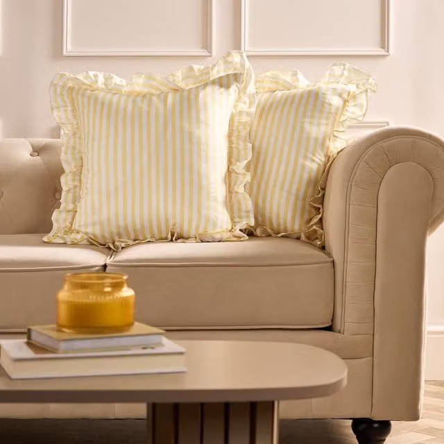 OHS Striped Frill Cushion Covers in Yellow